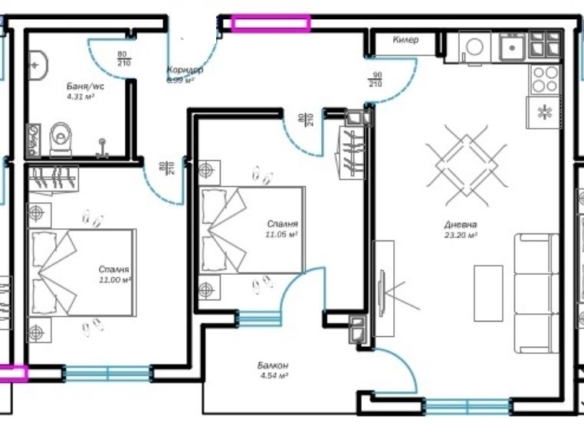 ЕКСКЛУЗИВНО - ДО МАГАЗИН РЕГАЛ - ИЗЦЯЛО ЮЖЕН - СРЕДЕН ЕТАЖ - БЕЗ ВЪНШНИ СТЕНИ - ДНЕВНА = 23 кв.м - ДВЕ СПАЛНИ - 0