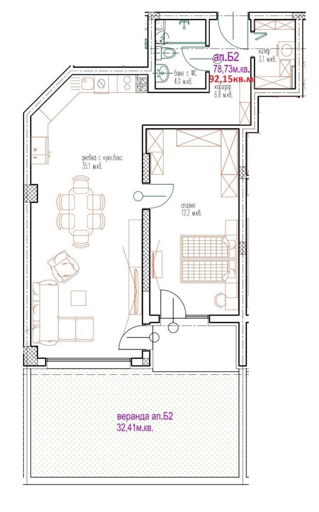 ЕКСКЛУЗИВНО -- ПРОСТОРЕН ДВУСТАЕН = 92 кв.м -- ДНЕВНА = 35 кв.м -- СПАЛНЯ = 13 кв.м - ПАНОРАМНА ОЗЕЛЕНЕНА ТЕРАСА = 32 кв.м - 0