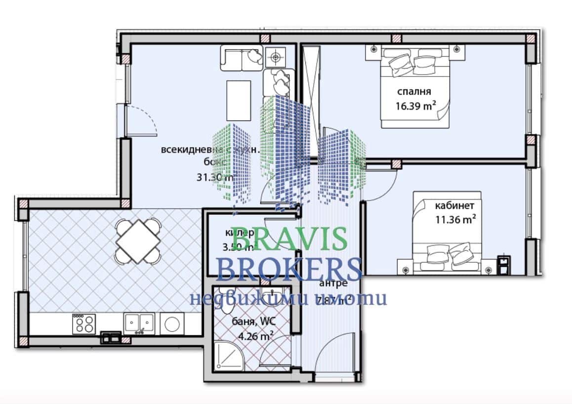 ВАРНА ВЛАДИСЛАВОВО - ПАНОРАМЕН ТРИСТАЕН 109кв.м — НОВА МОДЕРНА СГРАДА — ГОЛЯМА ТЕРАСА - 0
