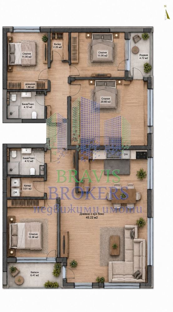 МНОГОСТАЕН АПАРТАМЕНТ - ПРОСТОР - НОВА СГРАДА - ЮГОИЗТОК - ПЕТ СПАЛНИ - 1300€/м2 - 0