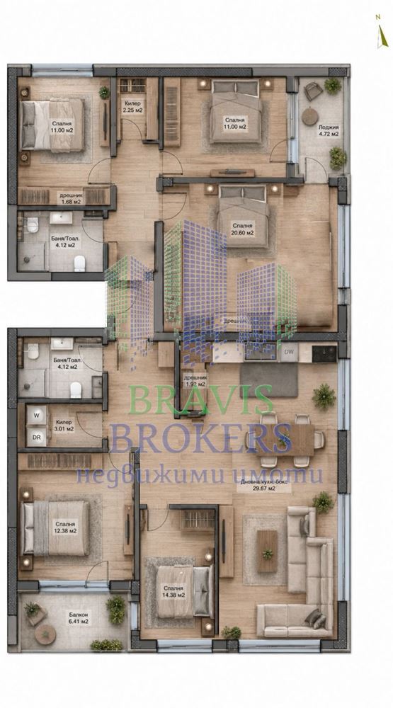 МНОГОСТАЕН АПАРТАМЕНТ - ПРОСТОР - НОВА СГРАДА - ЮГОИЗТОК - ПЕТ СПАЛНИ - 1300€/м2 - 0